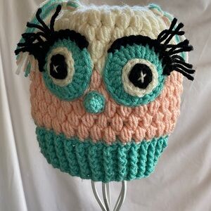 Charming Owl Knit Hat for Kids - Cream, Pink, and Green